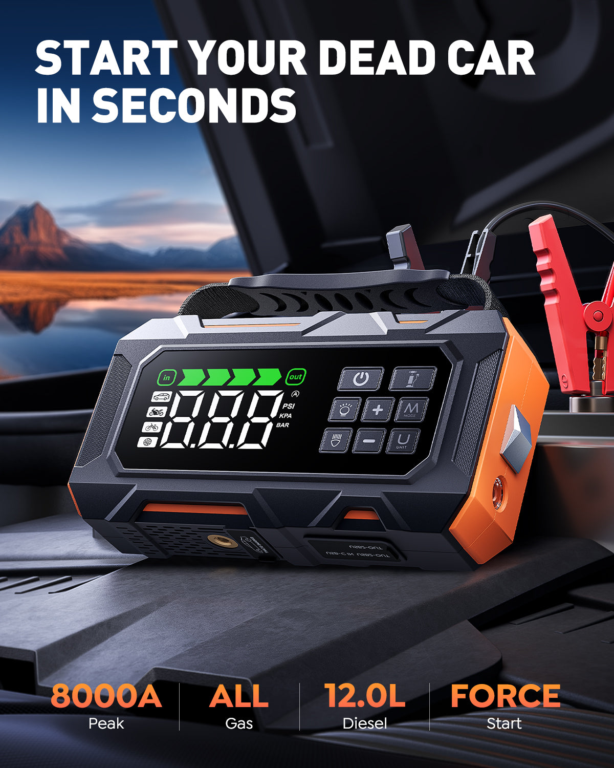 Buture Beta09 Car Jump Starter 8000A with 160 PSI Air Compressor丨16-in-1 Roadside Kit