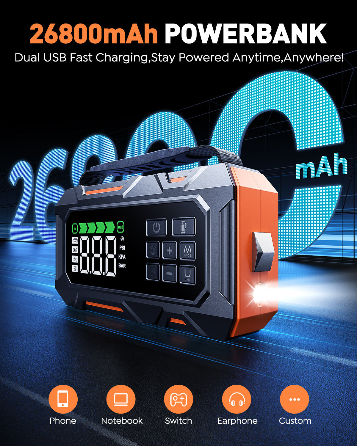 Buture Beta09 Car Jump Starter 8000A with 160 PSI Air Compressor丨16-in-1 Roadside Kit
